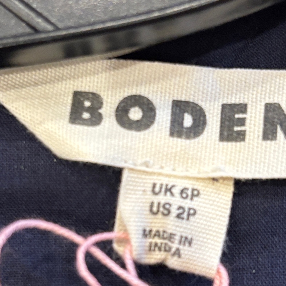 Boden Jen Broderie Navy Eyelet Hem Belted Midi Dress Size 2P - Picture 9 of 13